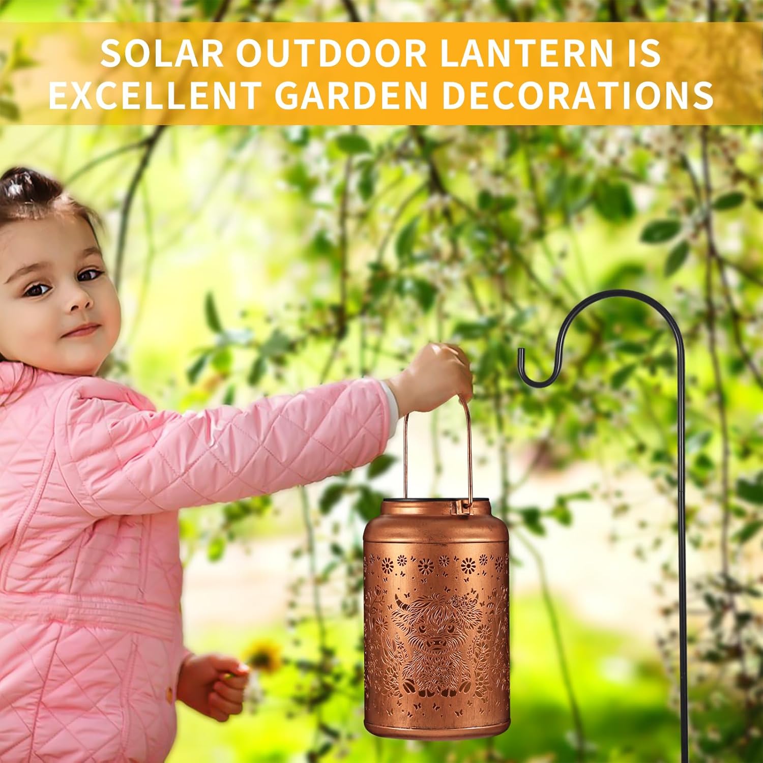 Solar Lanterns Outdoor Waterproof Garden Decor Birthday Gifts for Women Mom Grandma Hanging Solar Lights Metal Decoration Outside for Yard, Patio (Highland Cattle)-VerdiqueGarden