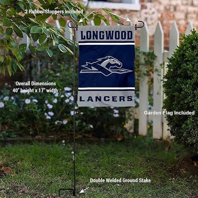 College Flags & Banners Co. Longwood Lancers Garden Flag with Stand Holder-VerdiqueGarden