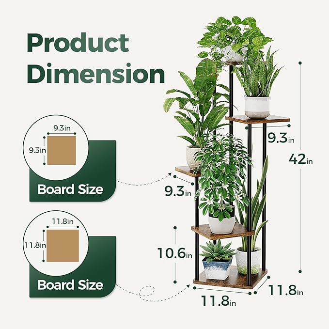 Bamworld Corner Plant Stand Indoor, 5 Tier Metal Plant Shelf for Multiple Plants, Tall Flower Stand for Patio Garden Balcony Living Room Bedroom(Brown)-VerdiqueGarden