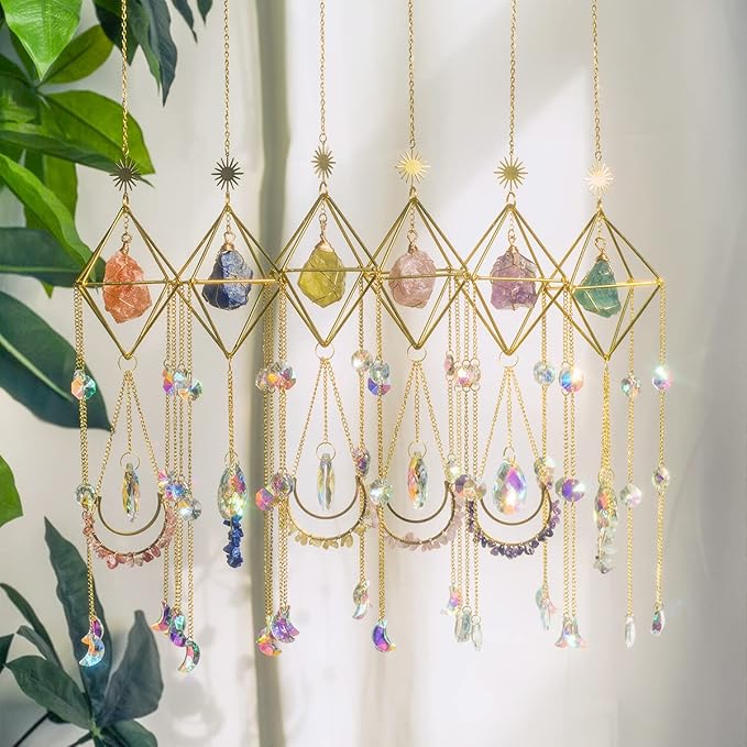 Crystal Suncatcher Rose Quartz, Spiritual, Sun Catcher Hanging for Windows, Rainbow Maker, Crystal Indoor Garden Home Decor, Natural Gemstone Boho Decor (Rose Quartz)-VerdiqueGarden