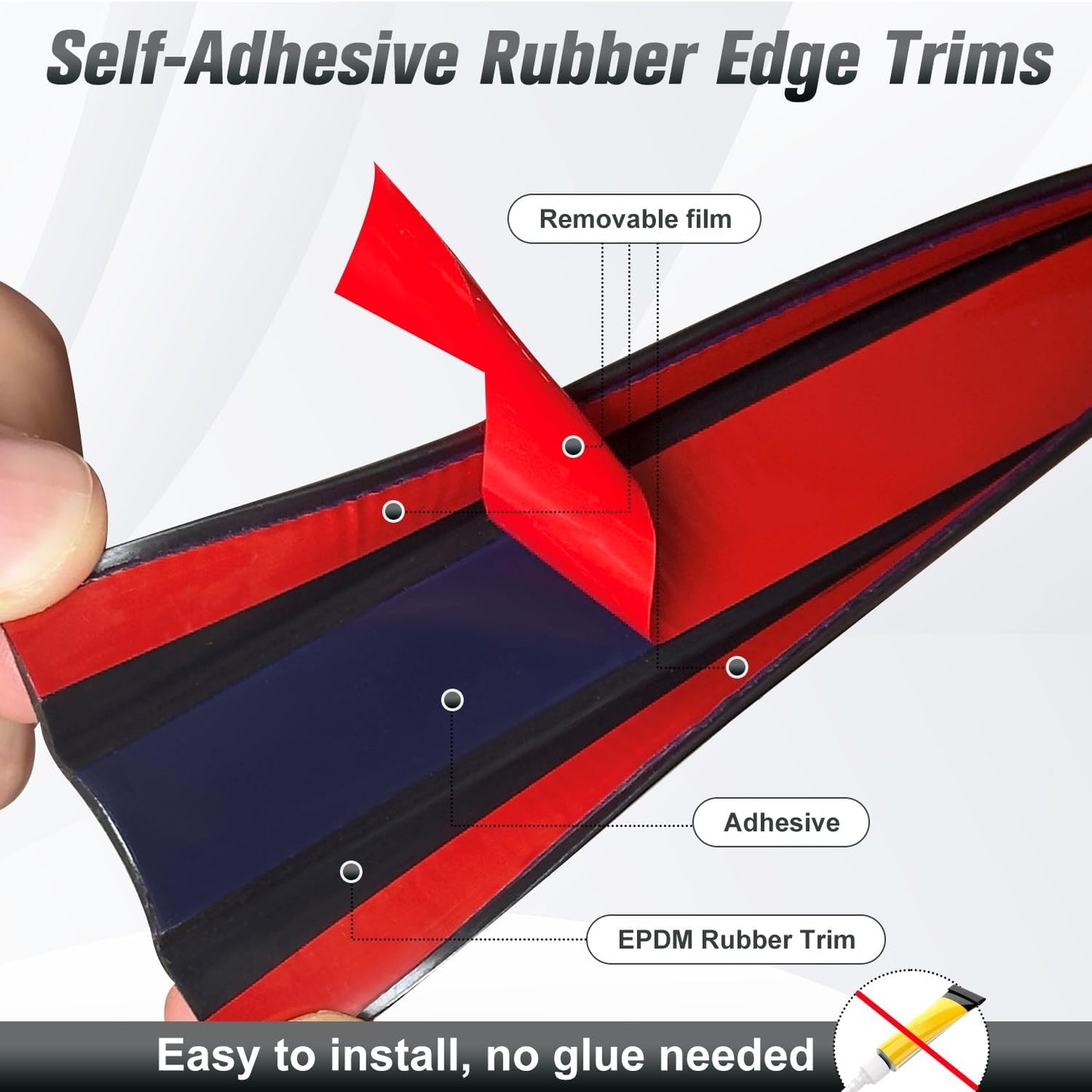 Rubber Edge Trim, Self Adhesive U Channel Edge Trim, Big Size U Shaped Trim, Edge Banding for Plywood, Woods, Shelf, Cabinet, Countertop, Fit for 1/2", Length 20Ft, Black-VerdiqueGarden