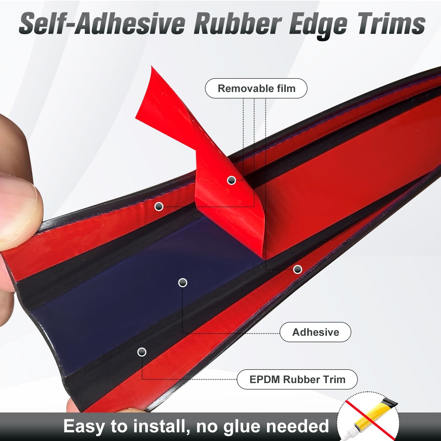 Rubber Edge Trim, Self Adhesive U Channel Edge Trim, Big Size U Shaped Trim, Edge Banding for Plywood, Woods, Shelf, Cabinet, Countertop, Fit for 1/2", Length 20Ft, Black-VerdiqueGarden