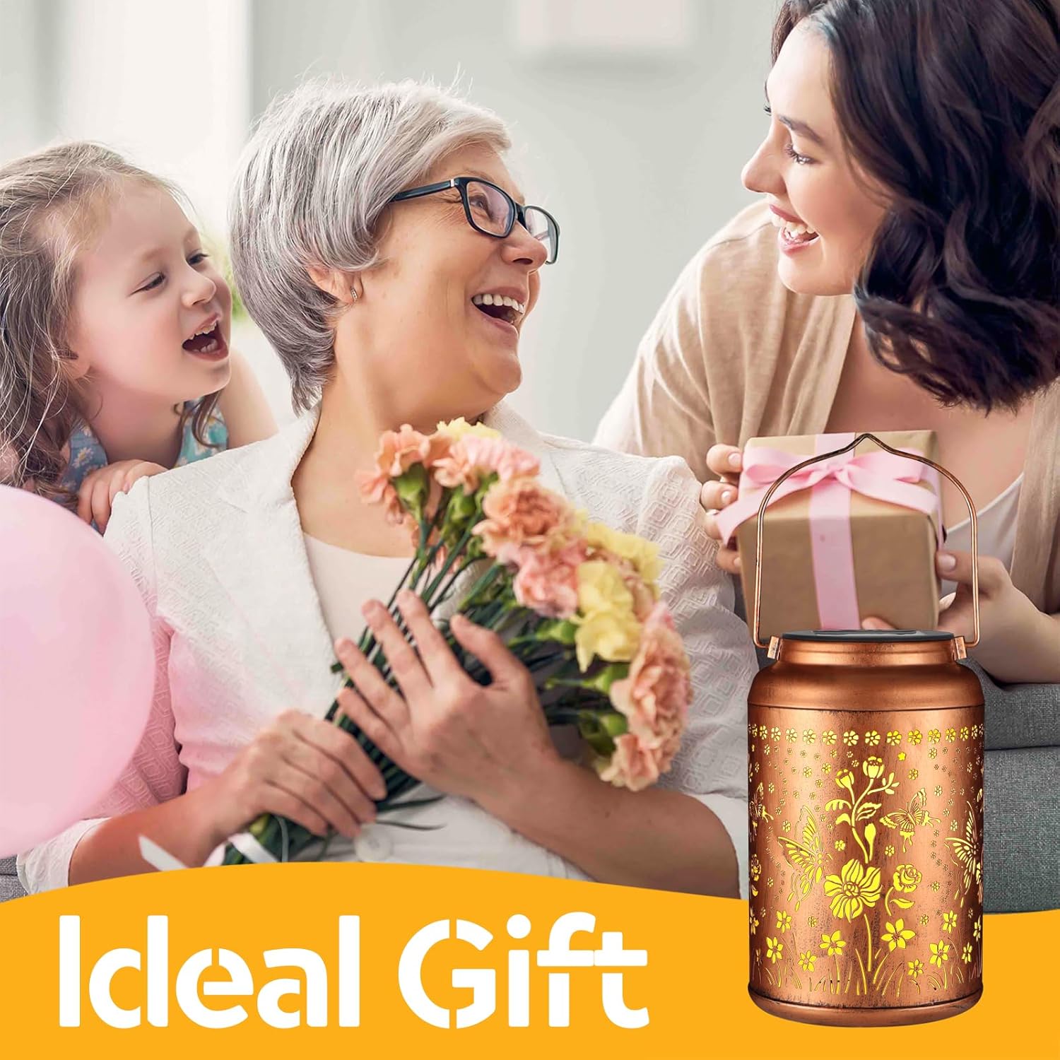 2 Pack Solar Lanterns Outdoor Waterproof, Butterflies Garden Decor Gifts for Women Mom Grandma Hanging Solar Lights Metal Decoration Outside for Yard, Patio-VerdiqueGarden