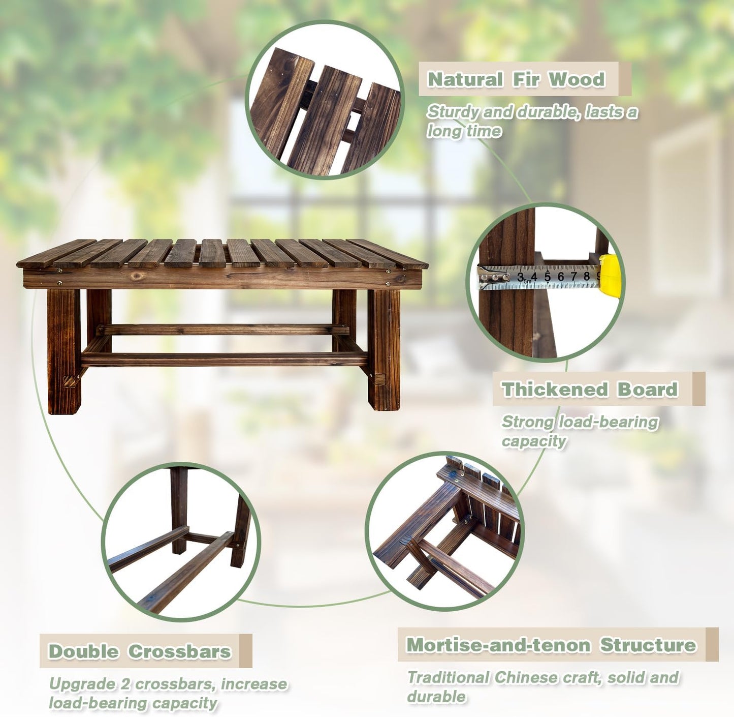 Outdoor Garden Bench, 3-Person Wood Patio Bench Weatherproof Outdoor Backless Bench, Anti-Corrosion and Anti-Rust Garden Benches for Garden Lawn Porch Park Backyard (Carbonized,47.25''/120cm)-VerdiqueGarden