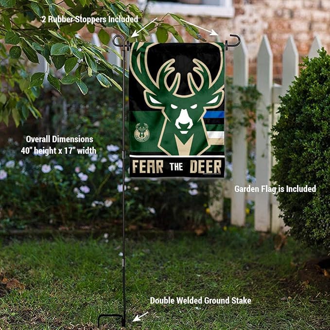 WinCraft Milwaukee Bucks Fear The Deer Garden Flag and Pole Stand Holder-VerdiqueGarden