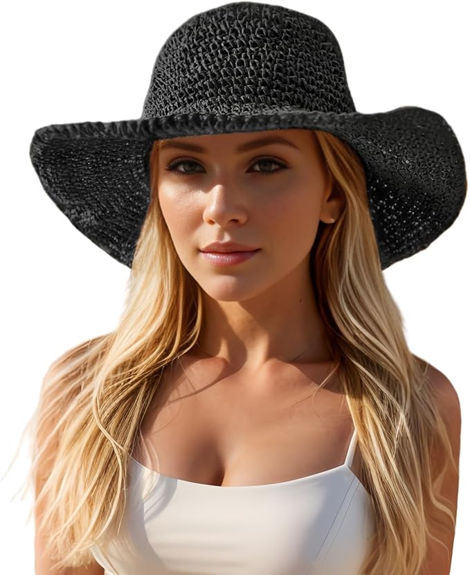 Floppy Big Beach Straw Hats for Women Foldable Summer Wide Brim Packable Sun Hat Womens Travel Straw Fedora Hat-VerdiqueGarden