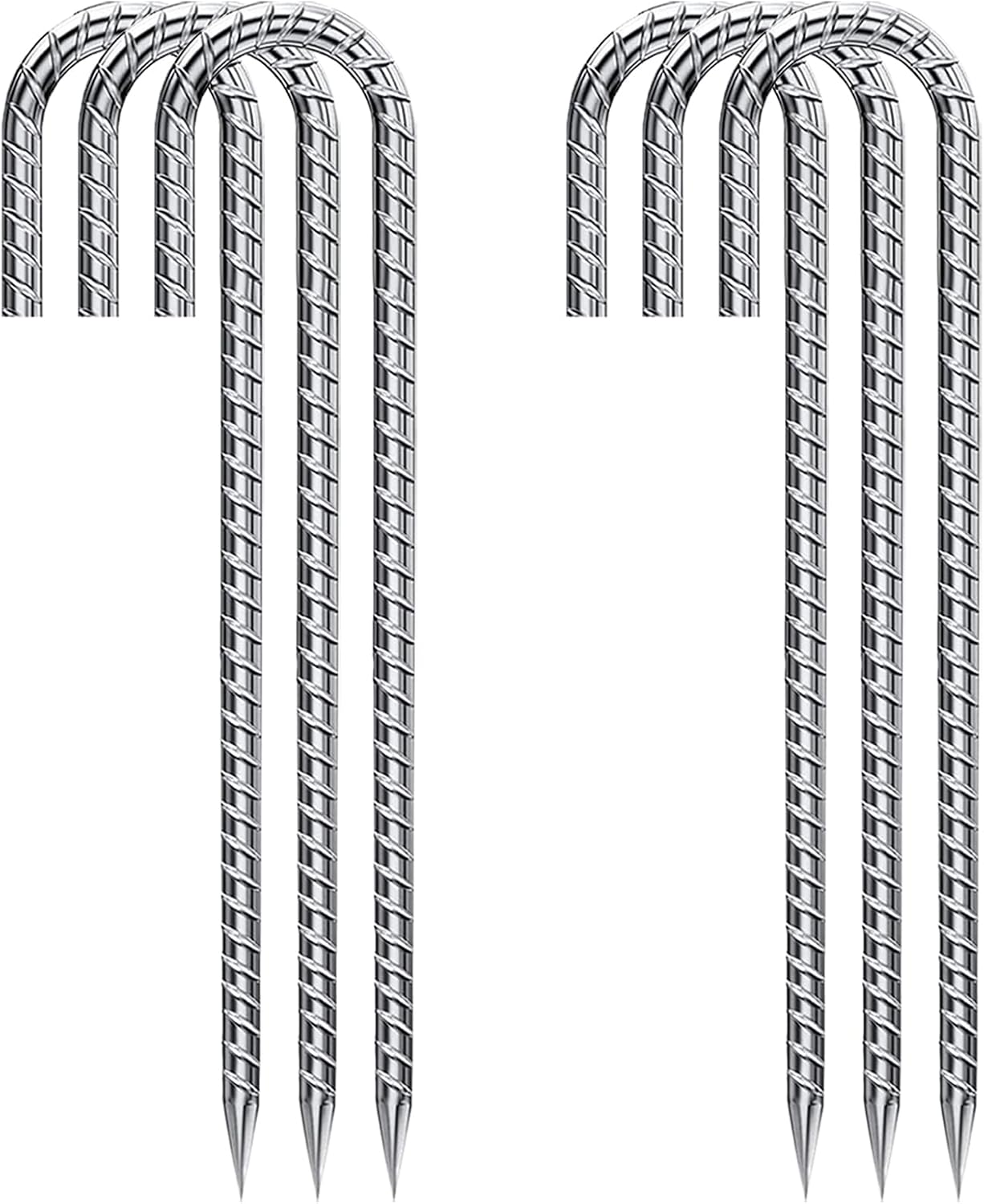 Rebar Stakes 12 Inch Galvanized, J Hook Rebar Stakes 6 Pack Ground Anchors for Tent Heavy Duty for Plants Anti-Rust Landscape Fabric Artificial Turf-VerdiqueGarden