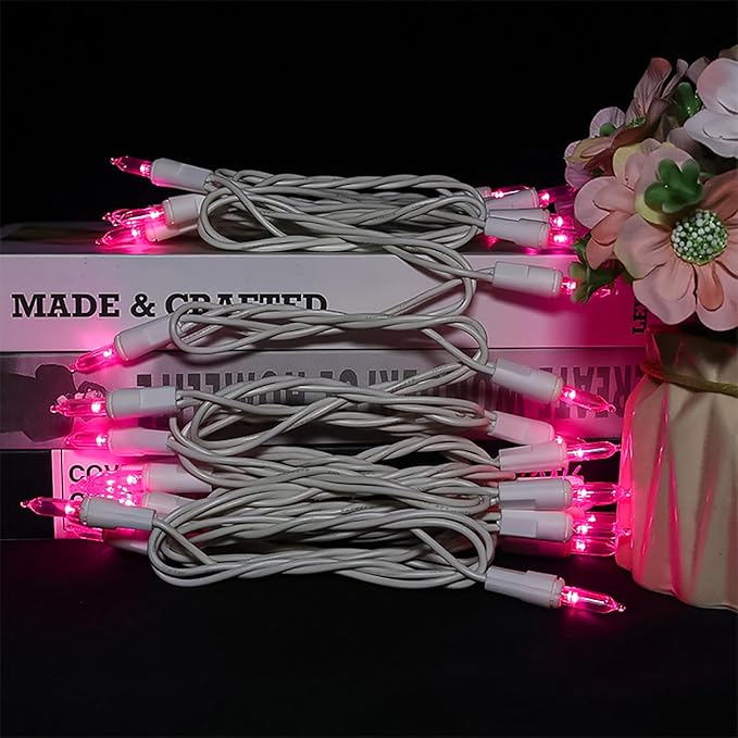Pink LED Christmas Lights - 35 Count Pink Christmas String Lights for Small Tree, Crafts, Bedroom, Wedding, Indoor and Outdoor Valentines Day Decorations, 11 Feet White Wire, UL Certified, Connectable-VerdiqueGarden