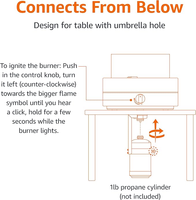 Amazon Basics 14-Inch Round Propane Fire Pit, 9000 BTU Portable Tabletop Fireplace with Glass Stones, Umbrella Hole Compatible for Outdoor Patio Tables & Camping, Brown-VerdiqueGarden