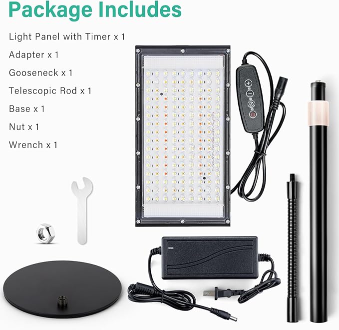 LBW Grow Light for Indoor Plants, 144 LED Full Spectrum Plant Light for Indoor Plants, Large Desk Grow Lamp with 4H/8H/12H Timer, 6-Level Brightness, Height Adjustable, Flexible Gooseneck-VerdiqueGarden