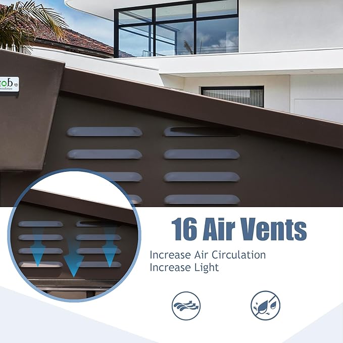 Domi Outdoor Storage Shed 8.2' x 6.2', Metal Steel Utility Tool Shed Storage House with Double Lockable Doors & Air Vents for Backyard Patio Garden Lawn Brown-VerdiqueGarden