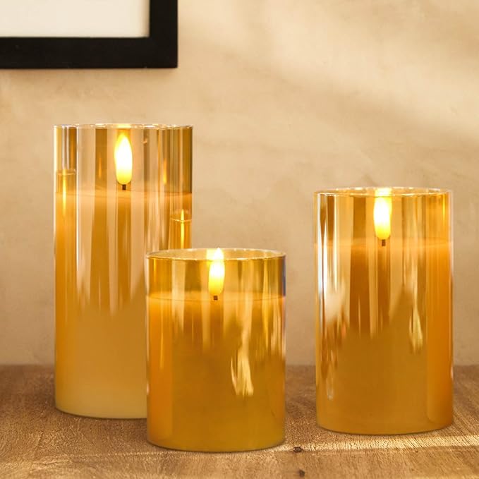 Rechargeable Candles Flickering with Remote, Rechargeable Flameless Candles with Timer, LED Candles Battery Operated with 3D Wick and Charging Cable for Valentine's Day Home Decor(Gold)-VerdiqueGarden