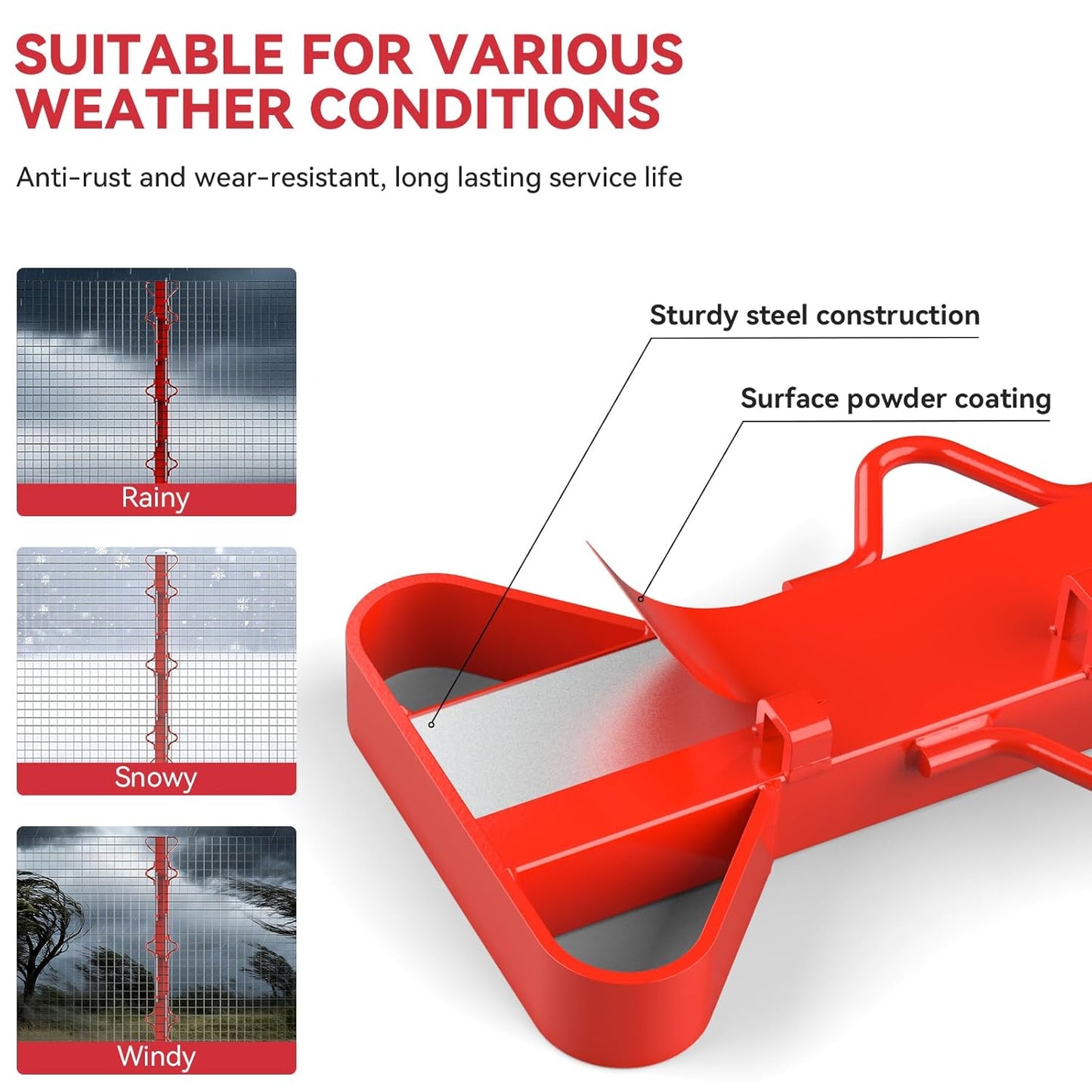 4ft Woven Wire Fence Stretcher Bar with 5 Wedges Heavy Duty Wire Stretcher Fence Tool for Farms, Ranches, Garden Barriers, Yard (Red)-VerdiqueGarden