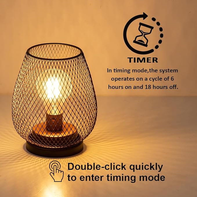 DECORKEY Set of 2 Rechargeable LED Table Lantern, Brown Metal Cage Cordless Lamps with LED Bulb，Vintage Decorative Outdoor Lantern for Weddings, Parties, Patio, Events for Indoors Shelf Decor-VerdiqueGarden