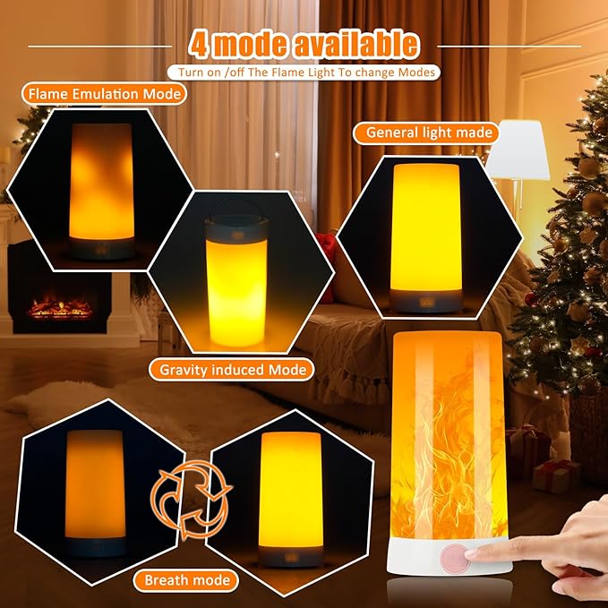 Bestview LED Flame Lights with Remote & Timer,4 Modes USB Rechargeable Battery Operated Fire Flickering Flameless Candles Campfire Table Lamp for Halloween,Christmas,Indoor&Outdoor Decoration (2 Pack)-VerdiqueGarden