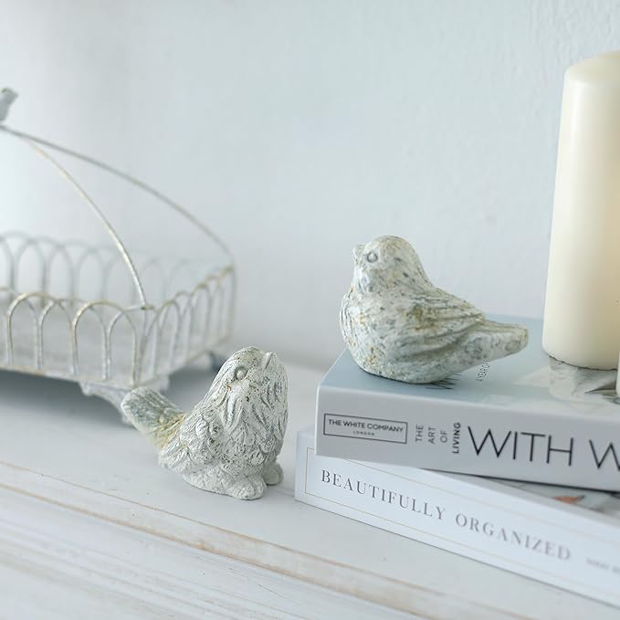 Outdoor Bird Statues Bird Decor Figurines for Home Cement Bird Sculpture for Patio Yard Lawn Ornament, 2style/Set,Indoor Outdoor Stone Bird Decorations Statue-VerdiqueGarden