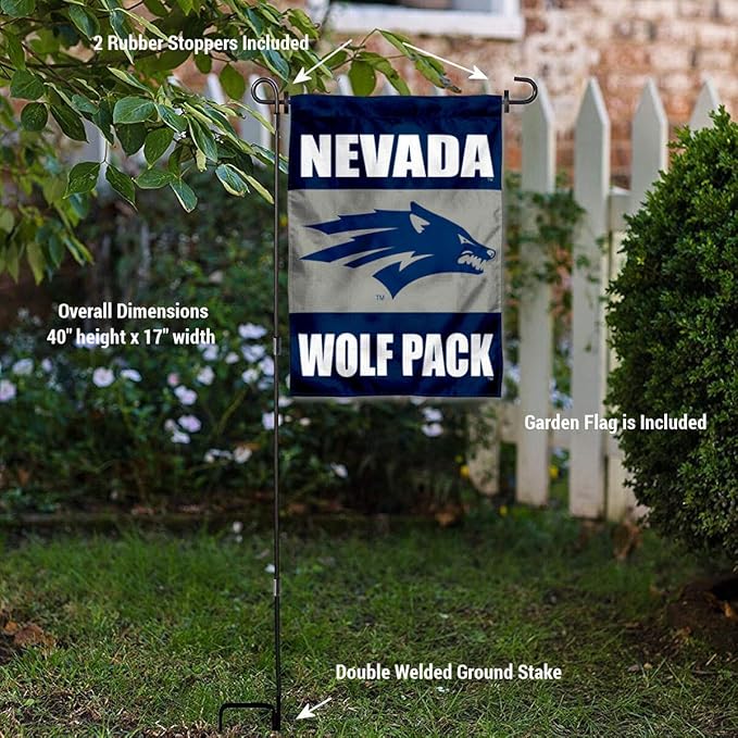 College Flags & Banners Co. Nevada Wolfpack Garden Flag with Pole Stand Holder-VerdiqueGarden