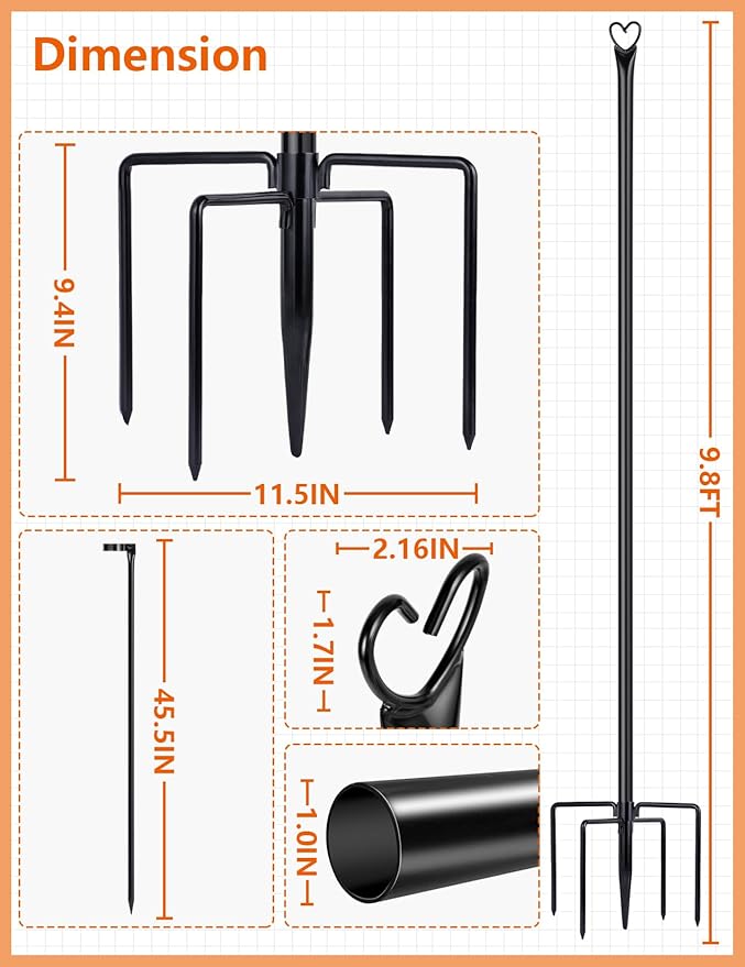 LOPANNY String Light Poles - 2 Pack 9.8 FT for Outside Hanging - Backyard, Garden, Patio, Deck Lighting Stand for Outdoor Parties, Wedding-VerdiqueGarden