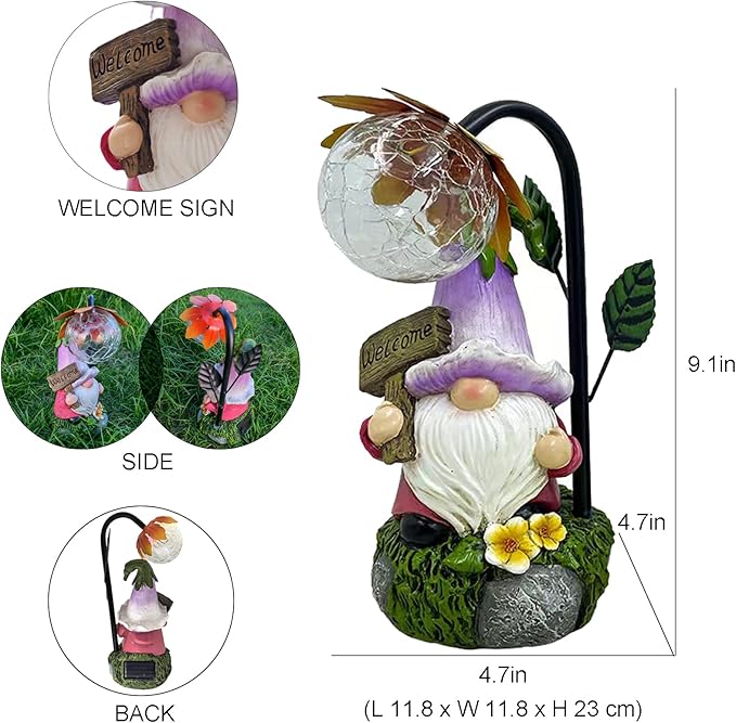 Garden Gnomes Outdoor Statue with Solar Lights Welcome Gnome Home Garden Decor Mom Gifts for Yard Patio Home Garden-VerdiqueGarden