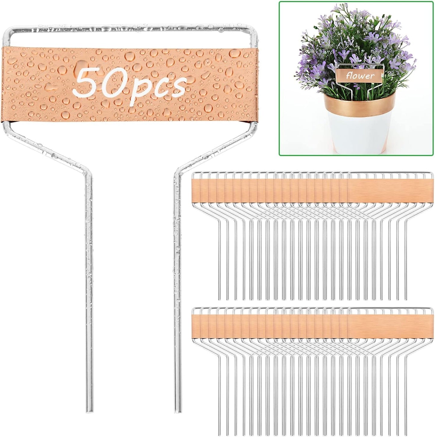 50 PCS Metal Plant Labels Plant Tags 4 Inch Plant Markers For Garden Waterproof Copper Plant Tags Outdoor Garden Label Stakes Reusable Nursery Tags Garden Plant Copper Label For Seedlings-VerdiqueGarden