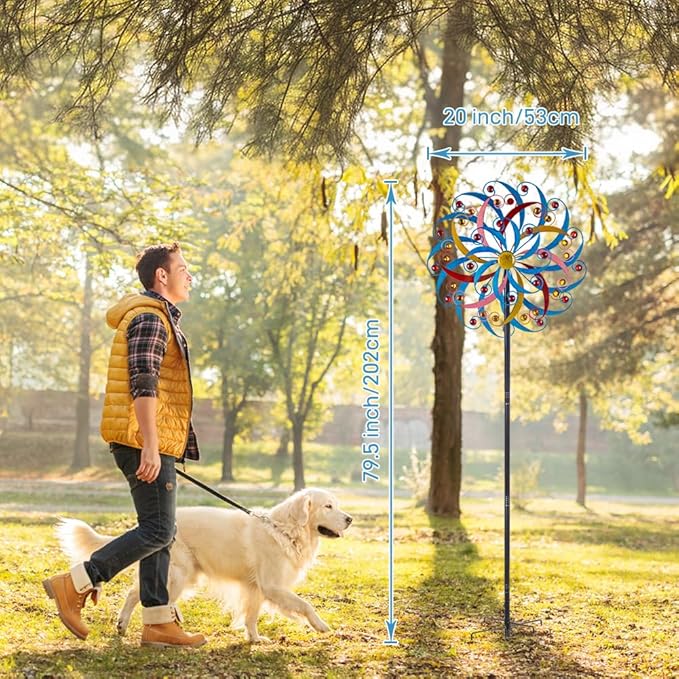 DREAMYSOUL Wind Spinners Outdoor Metal Large, 6.6 FT Extra Large Wind Spinner, Multicolor Windmills, Kinetic Wind Sculptures and Spinners for Yard Garden Outside Patio Lawn Decor-VerdiqueGarden