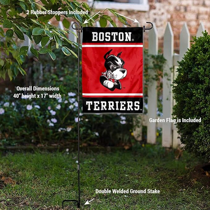College Flags & Banners Co. Boston Terriers Garden Flag with Stand Holder-VerdiqueGarden