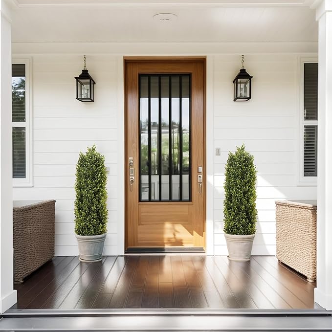 4ft Artificial Boxwood Topiary Trees (Set of 2) - UV Resistant Faux Plants for Outdoor/Indoor, Realistic 48in Fake Bushes and Shrubs for Front Porch, Planter, Patio - Low Maintenance & Evergreen-VerdiqueGarden