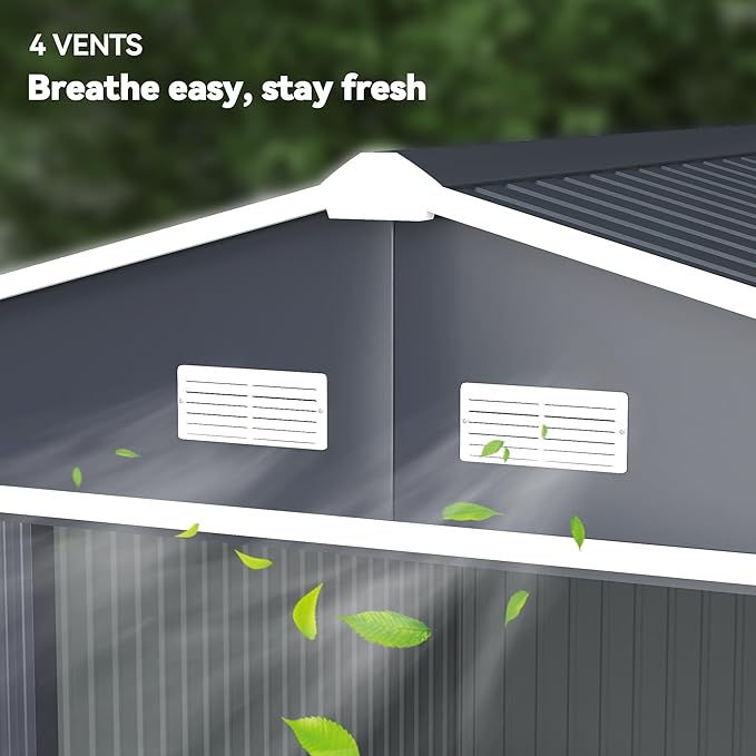 Outsunny 11' x 9' Outdoor Storage Shed, Garden Tool Metal Shed with Foundation Kit, Double Lockable Door, Air Vents and Sloping Roof, for Backyard, Patio, Lawn, Dark Gray-VerdiqueGarden