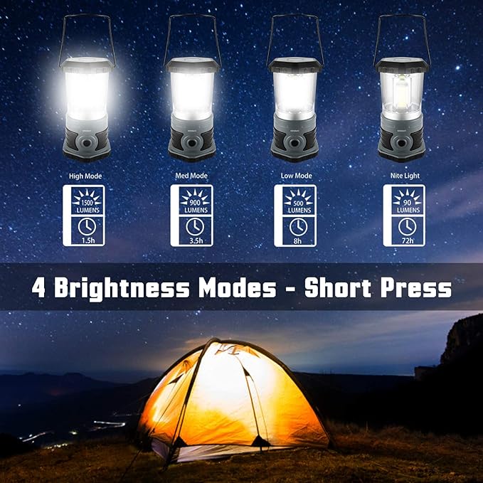 LED Camping Lantern, 1500 LM Lanterns for Power Outages with 4 D Batteries Included, Battery Powered Lantern Flashlight with 4 Light Modes, Weatherproof Tent Light for Storms and Hurricanes-VerdiqueGarden