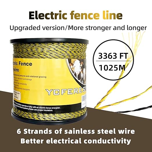 Upgraded Electric Fence Polywire 3366 Feet 1026 Meters, 6 Stainless Steel Strands for Reliable Conductivity and Rust Resistance, Portable Electric Fencing,UV, Rust Resistant-VerdiqueGarden