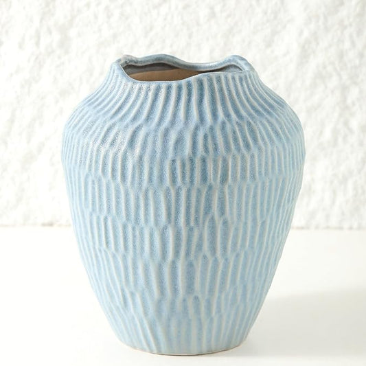 Ceramic Vase for Home Decor,7.8 Inch Flower Vases，Decorative Blue Vase for Pampas Grass，Modern Art Texture Vases for Home Entryway Living Room Dining Table Farmhouse Office Decor-Mat Blue-VerdiqueGarden