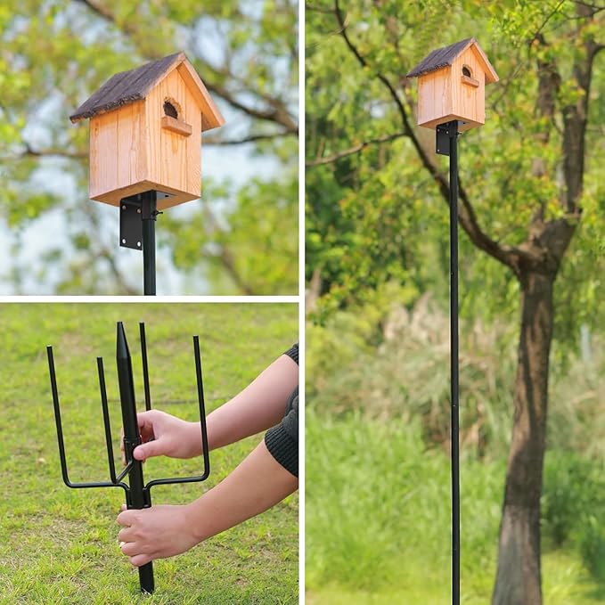 ERYTLLY Bird House Pole Mount Kit 96 Inch - Adjustable Hummingbird Bird Feeder Post Support Rod Universal Stand Set with 5 Prongs for Outdoor, Yard, Garden Decor, Black-VerdiqueGarden