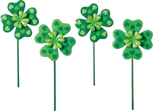 Collections Etc Set of 4 Shamrock Spinner Outdoor Garden Stakes-VerdiqueGarden