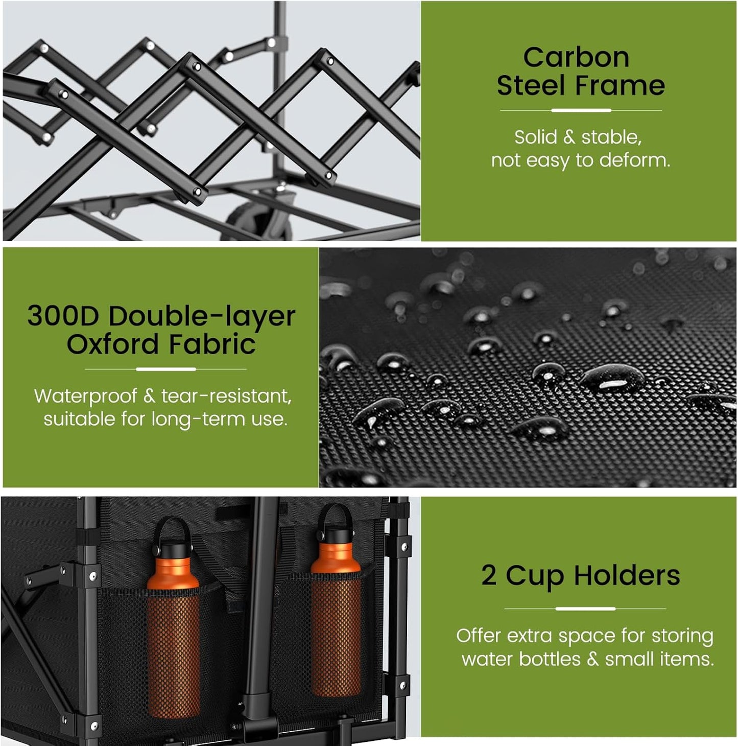 Collapsible Wagon with Wheels, 220 lbs Wagons Carts Foldable Wagon Cart with Flexible Handle, Lightweight Portable Folding Utility Grocery Shopping Cart for Grocery Sports Garden Camping-VerdiqueGarden