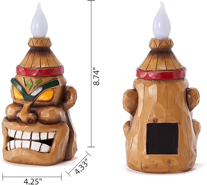 Outdoor Solar Tiki Statue Decor-Tiki Bar Decoration-Torch Tiki Head Statues Outdoor Decorations for Garden,Patio,Yard,Backyard,Lawn,Garden Gift,Garden Tiki Figurine 8.74 Inch Tall-VerdiqueGarden