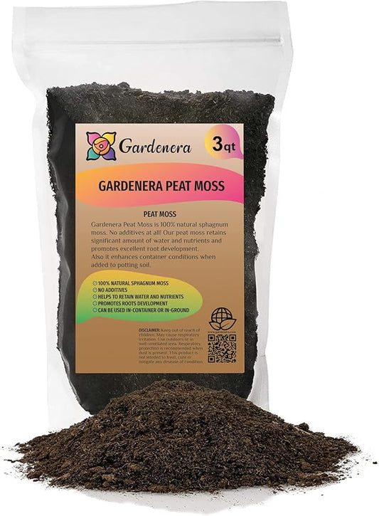 Premium Natural Sphagnum Peat Moss - Gardening Soil Amendment and Carnivorous Plant Soil Media by Gardenera (3 Quart Bag)-VerdiqueGarden