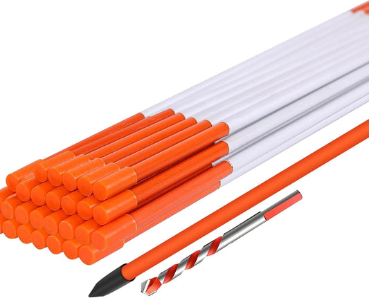 Driveway Markers 4 Feet 30pcs, 5/16 in Dia Snow Stakes with Reflective Tape, Highly Visible for Parking, Walkways, Snow Markers, 48 inch Dia Orange Fiberglass Driveway Reflectors with Steel Drill Bit-VerdiqueGarden
