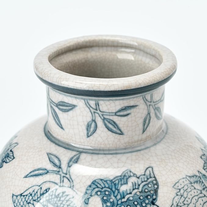 SIDUCAL Blue and White Vintage Vase | 6 Inch Ceramic Chinoiserie Floral | Retro Ice Cracked Blue and White Porcelain Vase for Table, Living Room, Bathroom Decoration, Wedding, Shelf Decor, Mantel-VerdiqueGarden