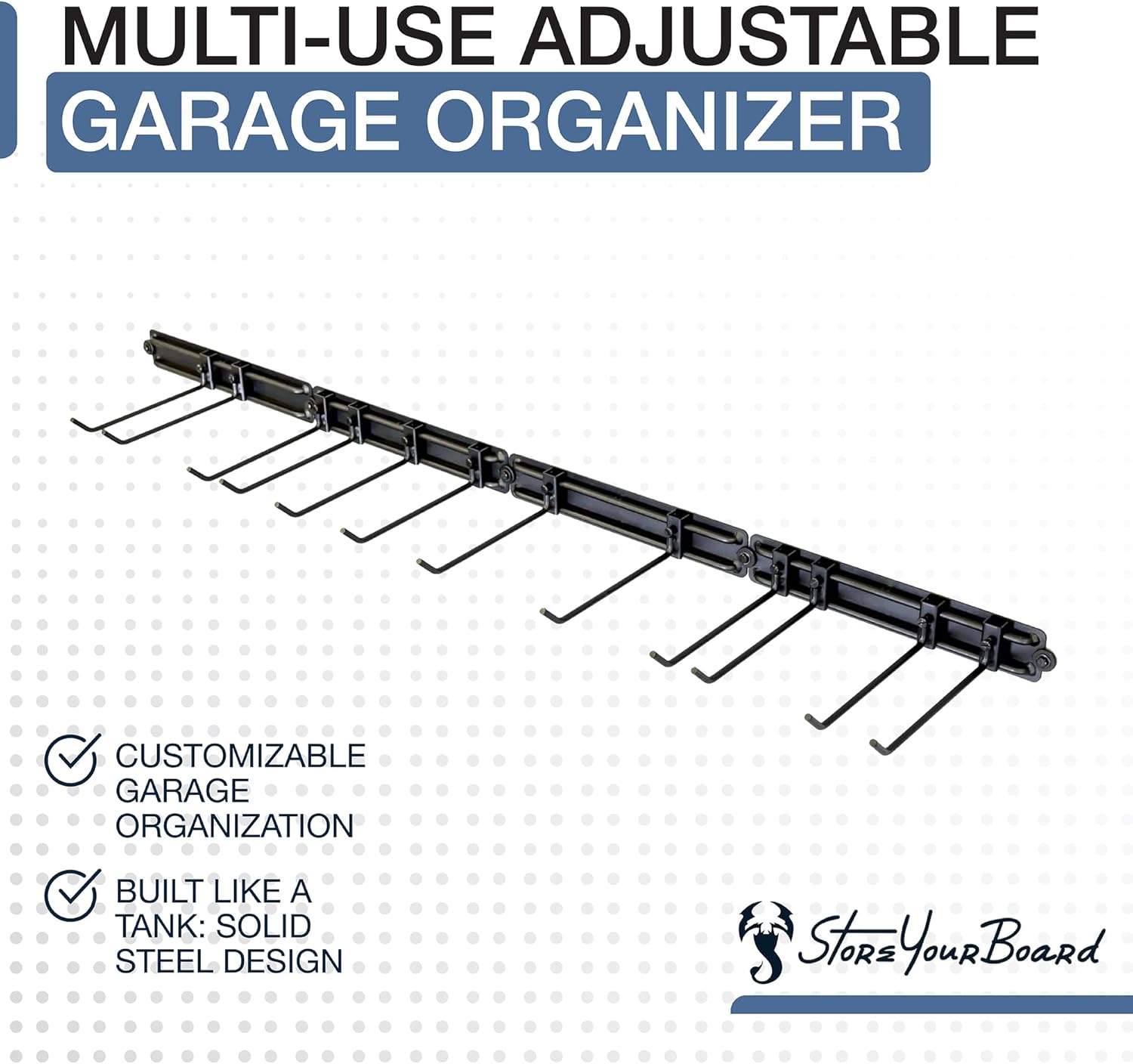 StoreYourBoard Garage Tool Organizer Wall Mount – Heavy Duty Garage Wall Organizer for Garage Organization and Storage, Broom Holder Wall Mount for Gardening Tools & Yard Tools – 64" Holds 600 lbs-VerdiqueGarden