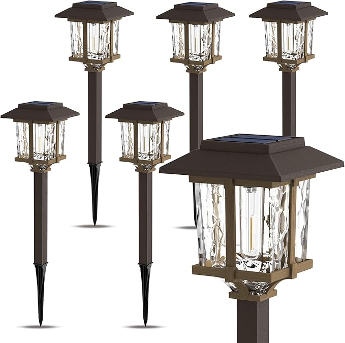 XMCOSY+ Solar Outdoor Lights Waterproof IP65, Solar-Powered Garden/Yard/Pathway Lights with Warm White 2-Tone Bronze-Wood Stainless Steel Design for Landscape Driveway Walkway Decorative-VerdiqueGarden