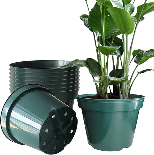 10 Pack Plastic Planter Pots, 10 Inch Thick Plant Pots with Multiple Drainage Holes, Pots for Plants Such as Herbs Strawberry and Flowers, Green Growing Planters for Outdoor Plants or Indoor (Green)-VerdiqueGarden