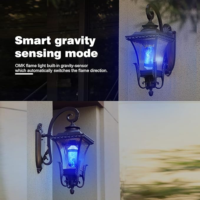 OMK - Blue Flame Christmas Decor LED Flame Effect Light Bulbs - Upgraded 4 Modes Fire Simulated Lamps - Christmas Gifts, Party, Indoor/Outdoor Decoration Lights (Blue 2)-VerdiqueGarden