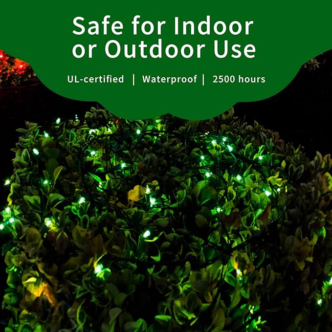 Ultra-Bright Connect End to End Green Christmas Mini Light 300L 63.8Ft(2Sets-Each 150L)UL Listed Incandescent Bulb String Light for Indoor Outdoor Holiday Garden Party Christmas Tree Decor-VerdiqueGarden