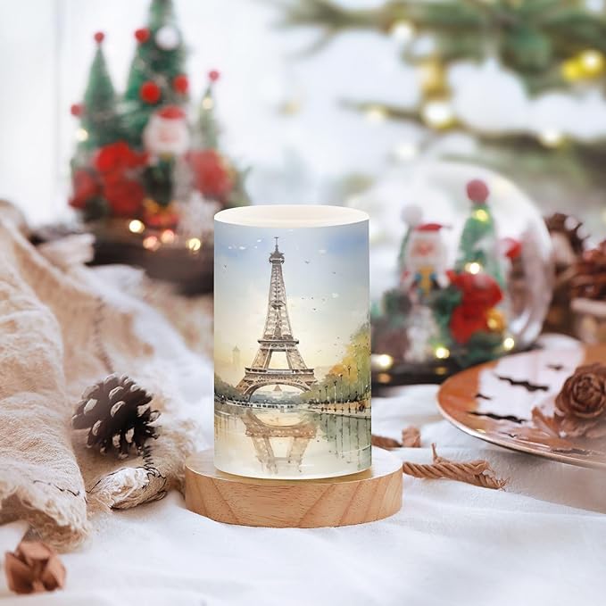 Flickering Flameless Candles, Eiffel Tower Lake LED Candles with Remote Timer, Set of 2 Battery Operated Candle for Valentine Wedding Birthday-VerdiqueGarden