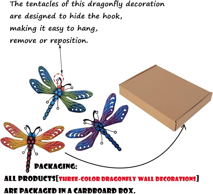 3 Pcs Metal Dragonfly Wall Decor, Colorful Metal Dragonfly Panel, Elegant Butterfly Wall Art - Home Office Garden Decor-VerdiqueGarden