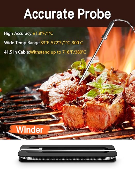 BFOUR Meat Thermometer Wireless Bluetooth, LCD Digital Meat Thermometer with Dual Probe, Wireless Remote BBQ Thermometer for Smoker Kitchen Cooking Grill Thermometer for Grilling BBQ Oven-VerdiqueGarden