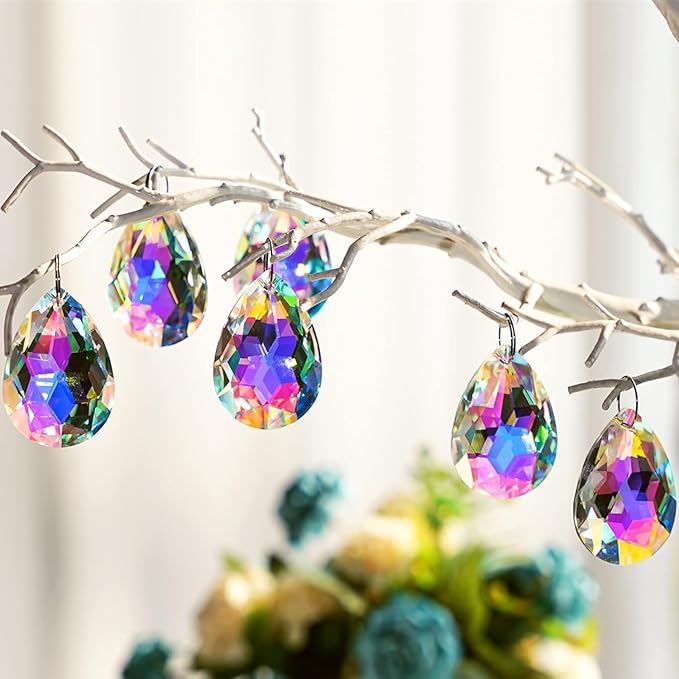 10pcs 50mm Chandelier Crystal Prisms Pendants,Colorful Bauhinia Ornament Chandelier Parts,Suncatcher Hanging Crystals for Lamp Window Christmas Tree Decoration-VerdiqueGarden