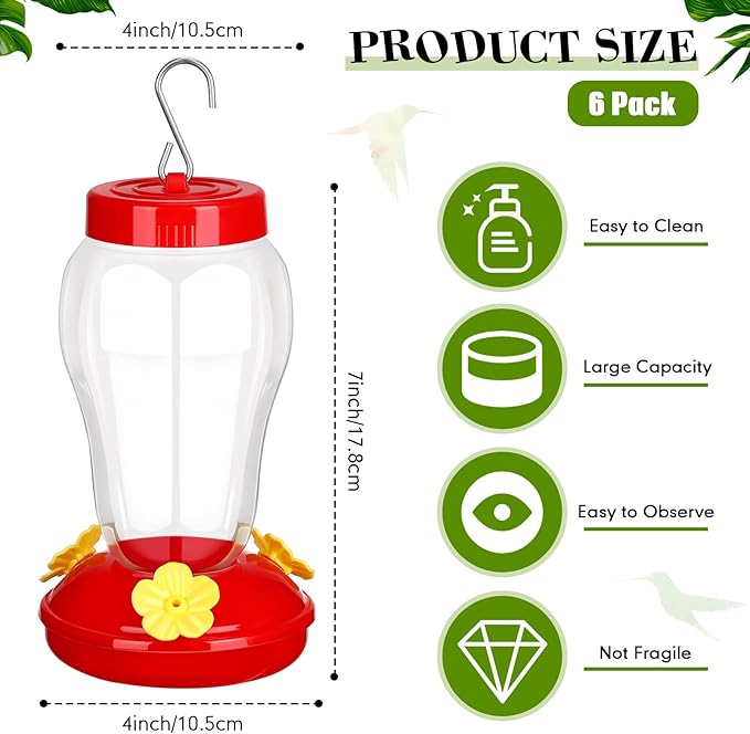 6 Pcs Hummingbird Feeder with Hanging Wires for Outdoor Hanging 16 oz Plastic Hummingbird Feeders Bird Feeder for Outside Wild Bird Feeder with 5 Feeding Ports for Home Garden Yard, Easy Filling-VerdiqueGarden