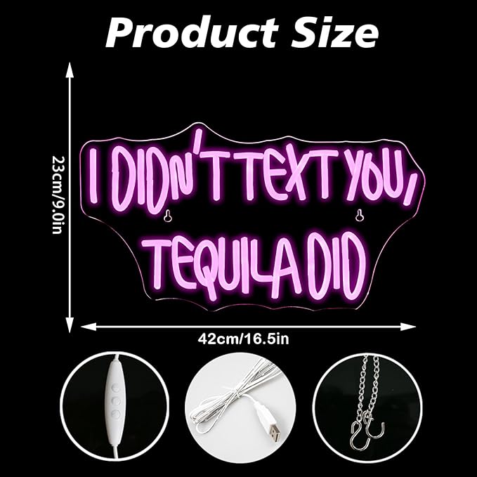 I Didn't Text You, Tequila Did Neon Sign for Wall Decor,Neon Light for Bedroom Bar Man Cave Business Bar Decoration-VerdiqueGarden