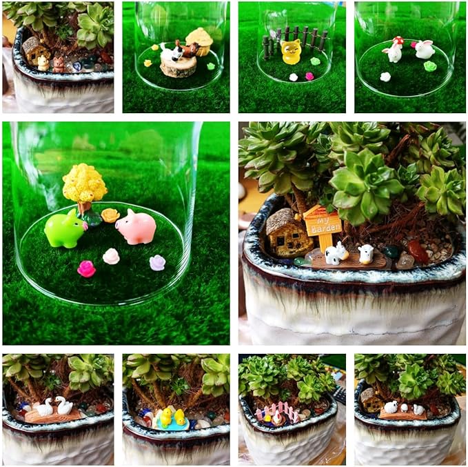 100 Pcs Mini Resin Animals Figures, Farm Tiny Plastic Animals Figurines to Hide Miniature Fairy Garden Decorations Accessories-VerdiqueGarden